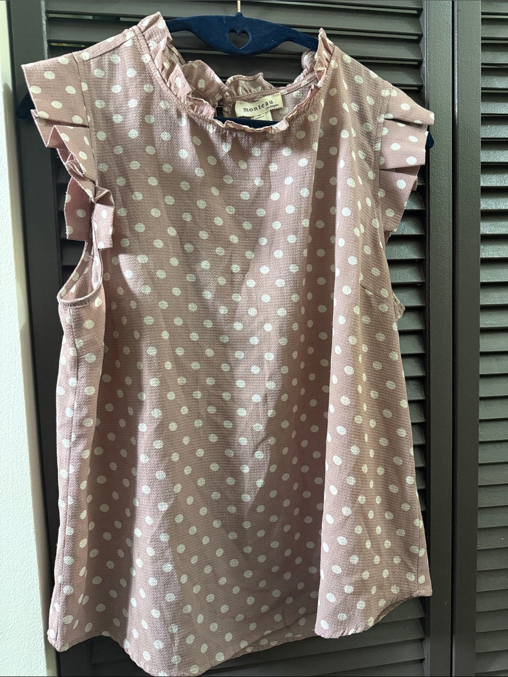 Monteau Mauve Pink Polka Dot Ruffle Sleeve Blouse